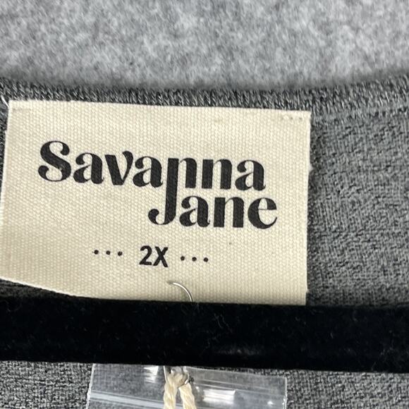 Savanna Jane Embroidered Top Women 2X Gray Floral Knit Boho Peasant Cottage NEW - Picture 4 of 12